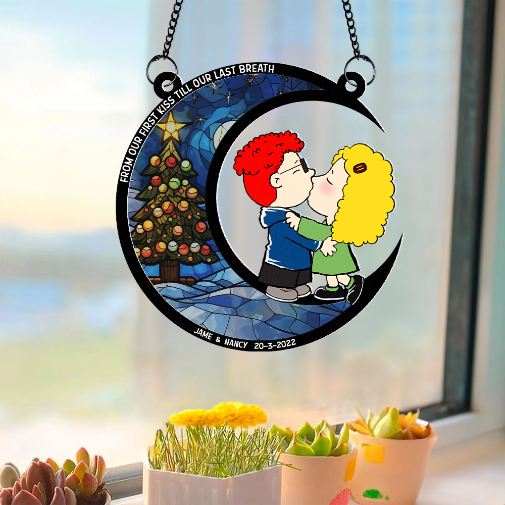 Personalized Window Hanging Suncatcher Ornament Gift for Couples | Christmas Decoration
