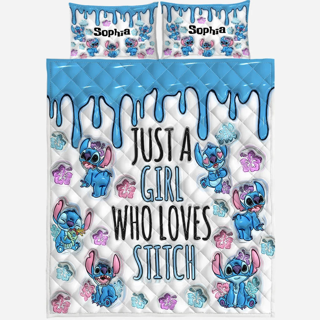 Personalized Stitch Quilt Bedding Set Custom Name Gift for Her Quilted Bedding Set GradoCreations