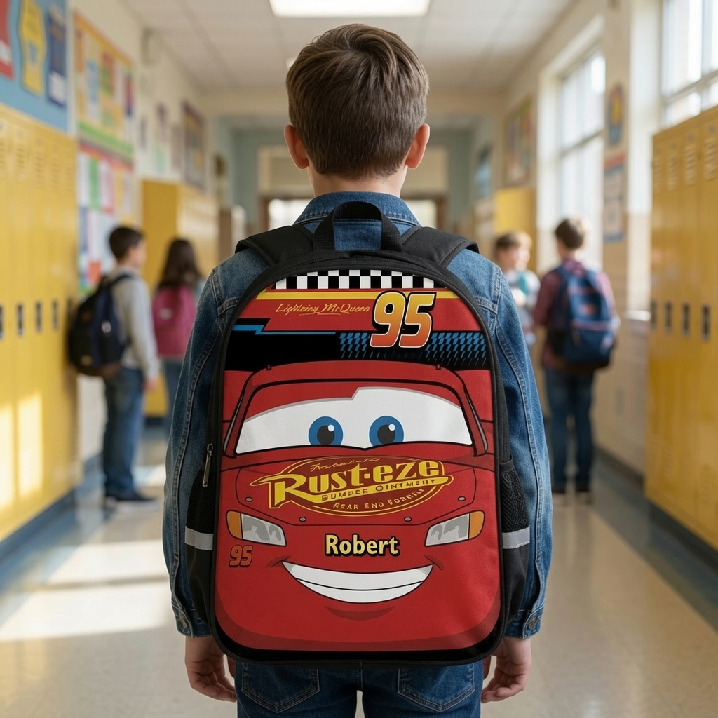 Personalized Lightning McQueen Kids Backpack & Lunch Set for School