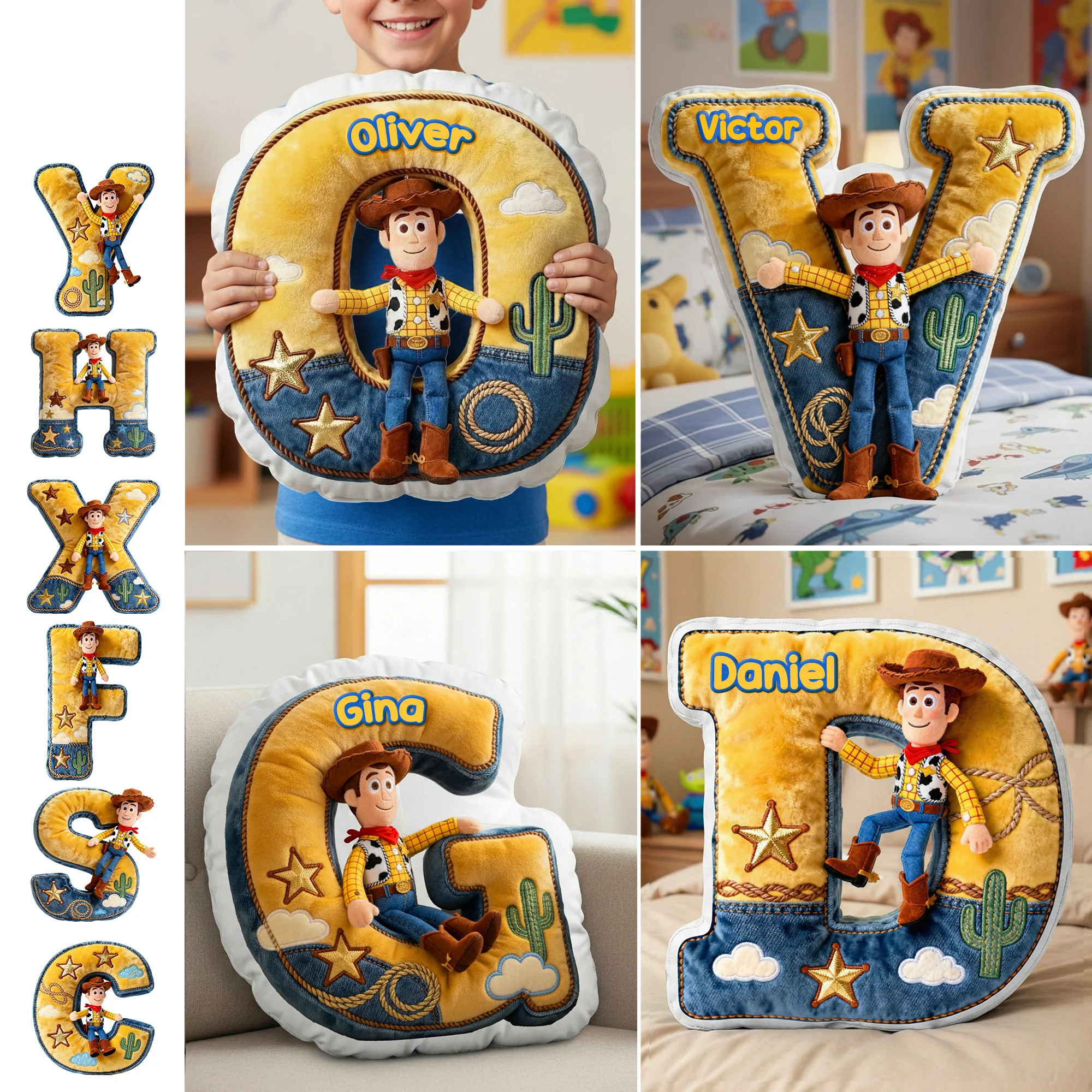 Personalized Cowboy Shaped Pillow Custom Name Gift for Kids Pillow GradoCreations