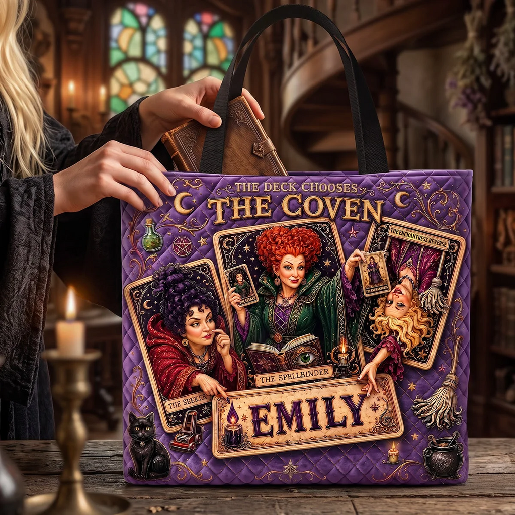 Custom Name Quilted Tote Bag Halloween Gift for Her Quilted Tote Bag GradoCreations