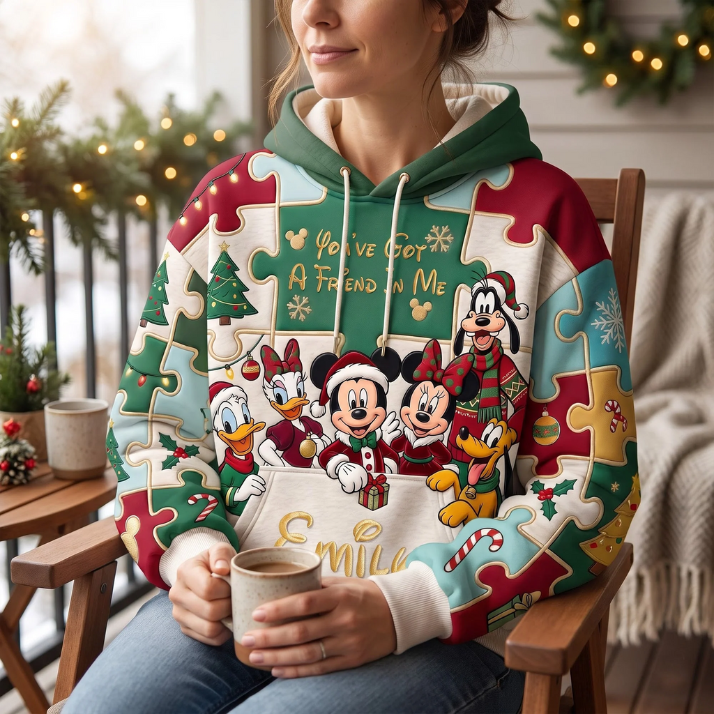 Personalized Disney Puzzle Hoodie Custom Name Christmas Gift for Her AOP Hoodie GradoCreations