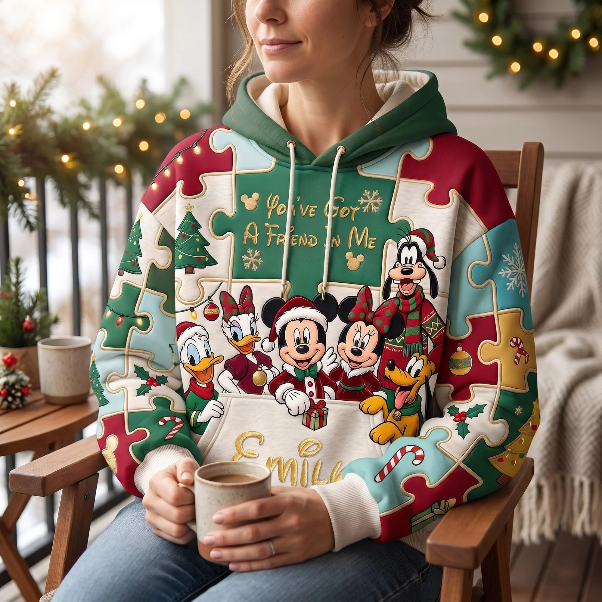 Personalized Disney Puzzle Hoodie Custom Name Christmas Gift for Her AOP Hoodie GradoCreations