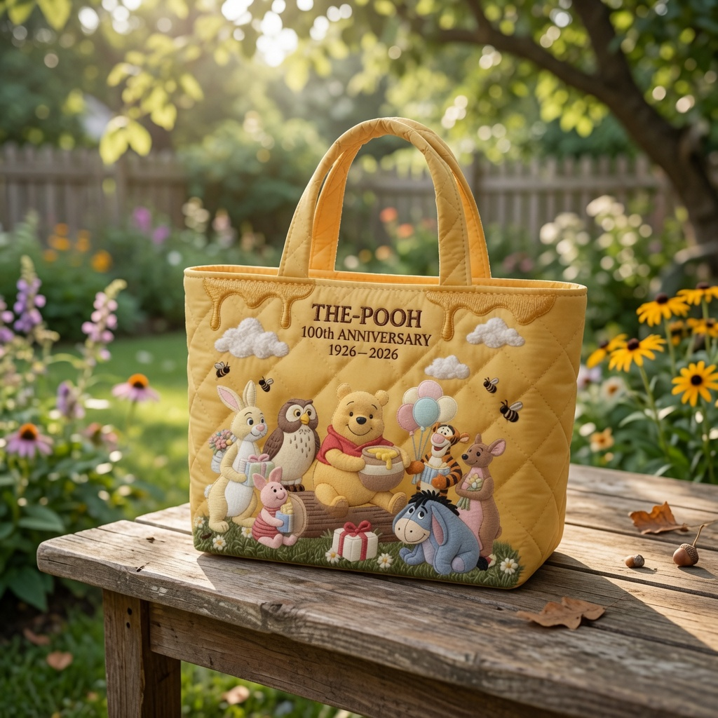 Personalized 100th Anniversary Winnie the Pooh Quilted Tote Bag Gift for Her