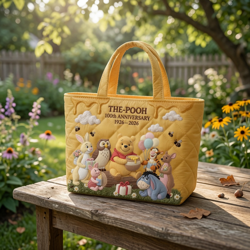 Personalized 100th Anniversary Winnie the Pooh Quilted Tote Bag Gift for Her