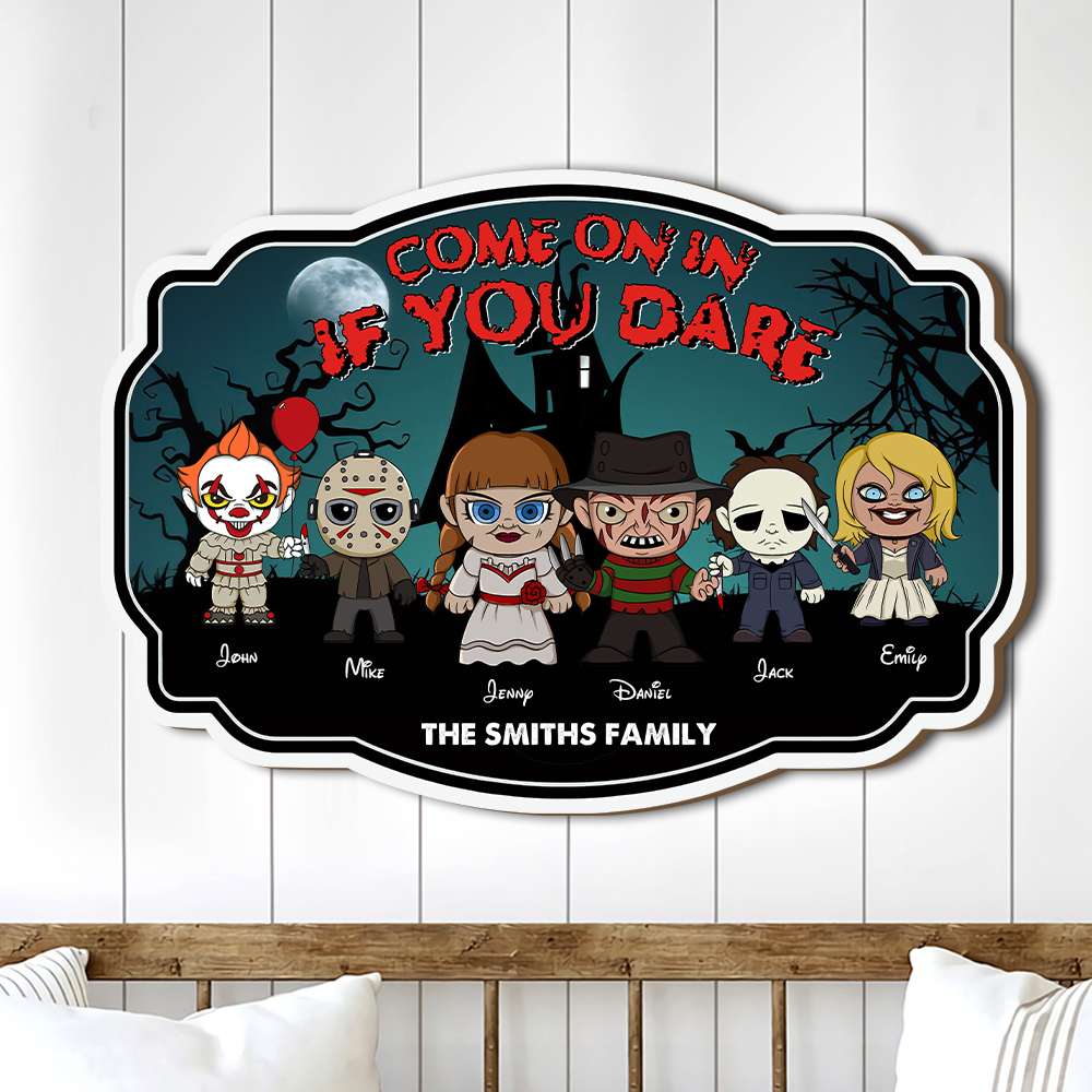 Personalized Horror Movie Family Wood Sign Custom Name Halloween Decor