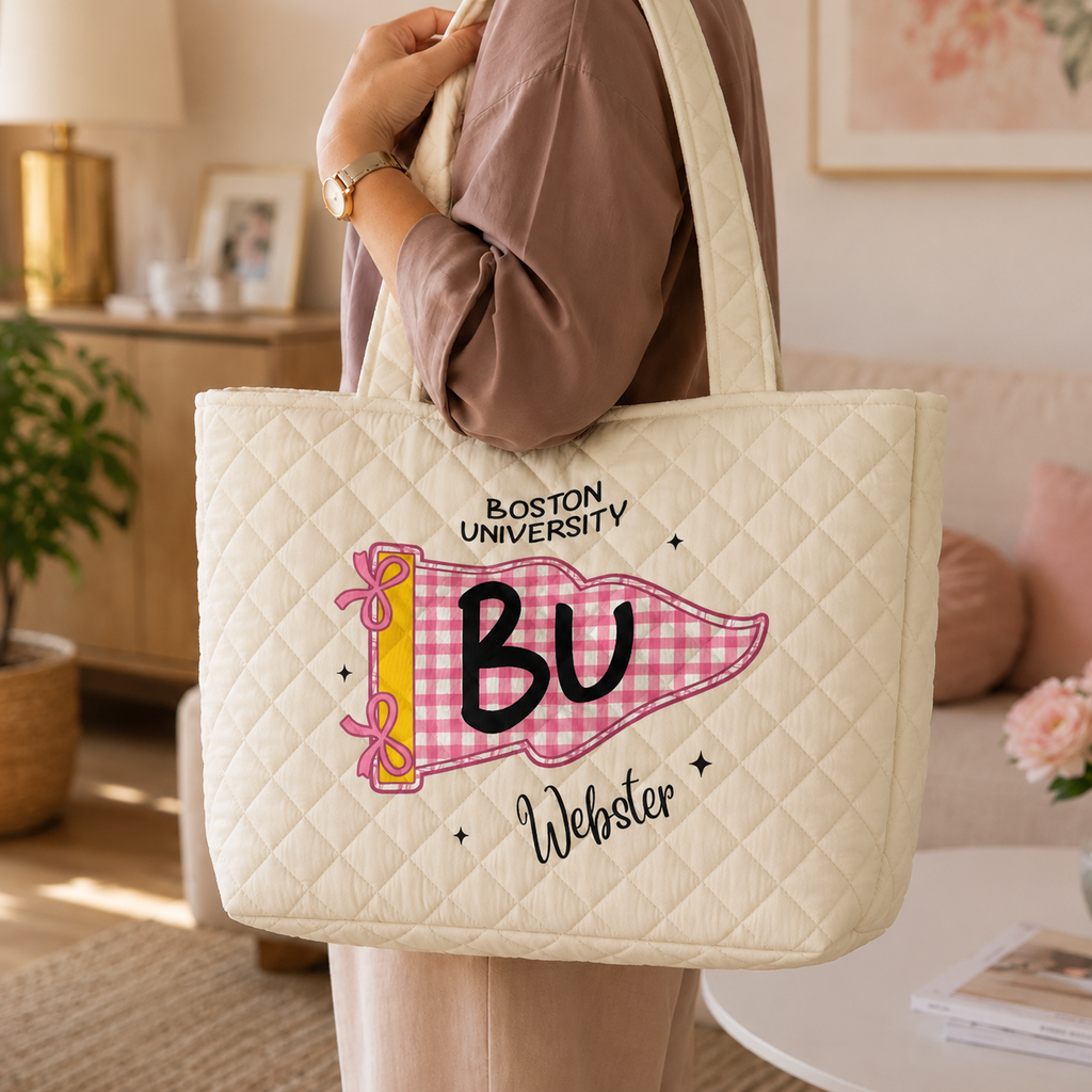 Personalized Quilted Tote Bag Custom School Name Gift for Students