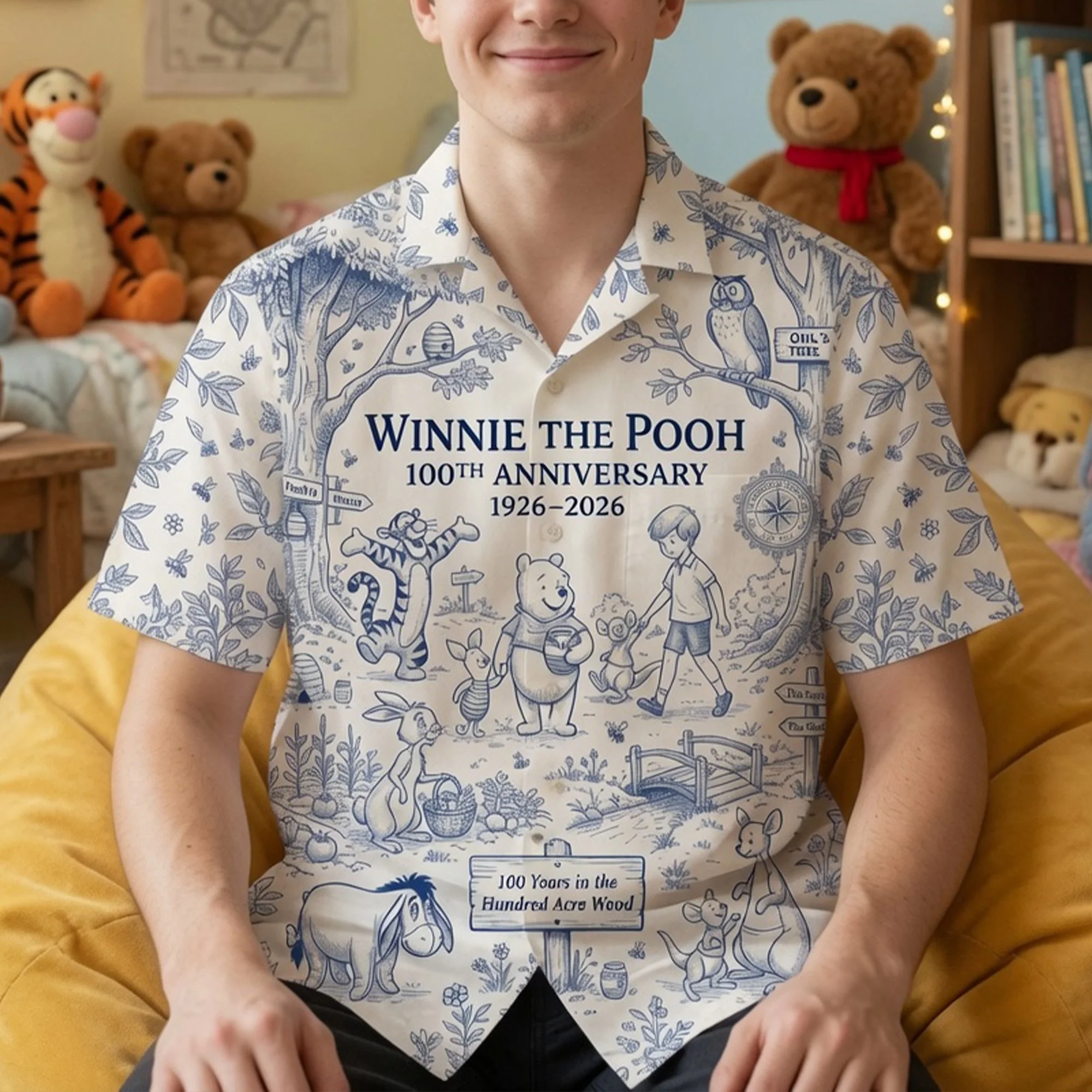 Personalized Winnie the Pooh Hawaiian Shirt 100th Anniversary Gift for Movie Fans