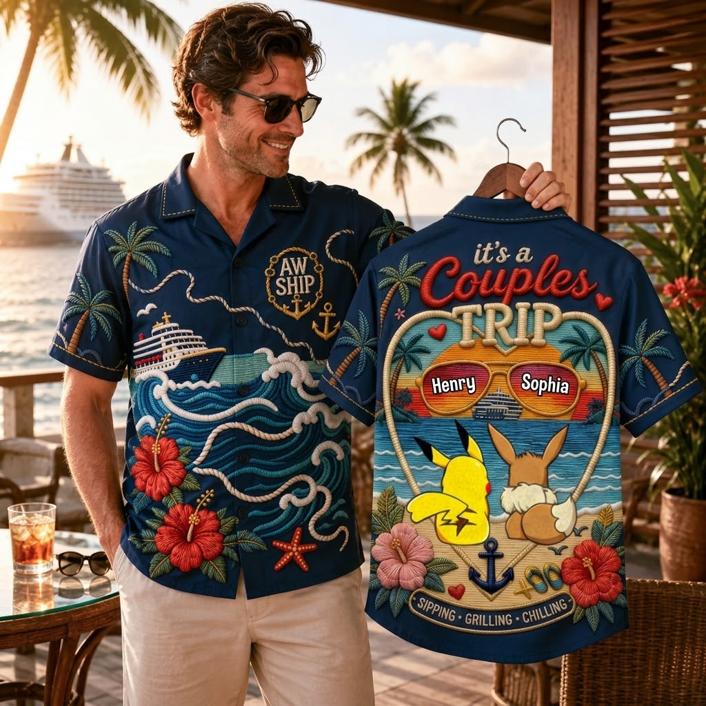 Personalized Hawaiian Shirt for Couples Trip Summer Vacation Gift