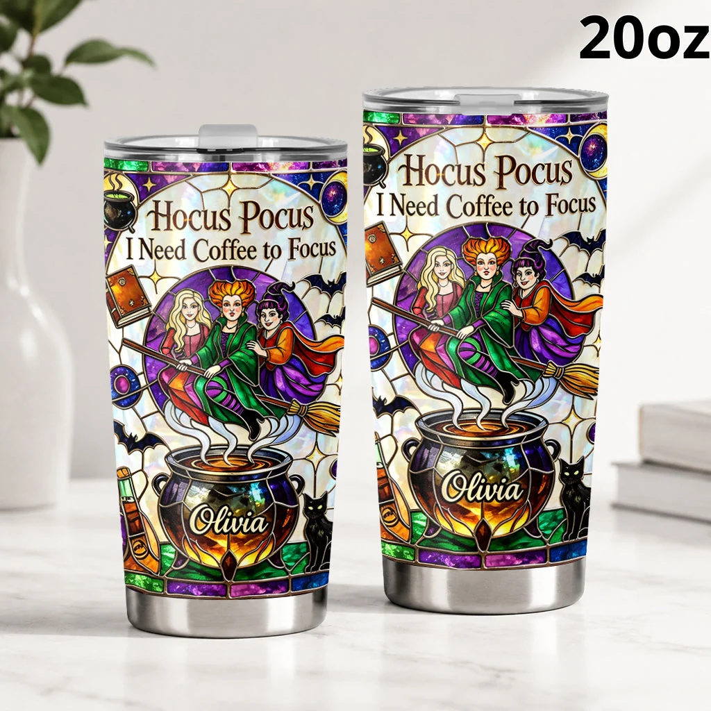 Personalized Stainless Steel Tumbler I Need Coffee Focus Gift for Her Halloween Tumbler GradoCreations