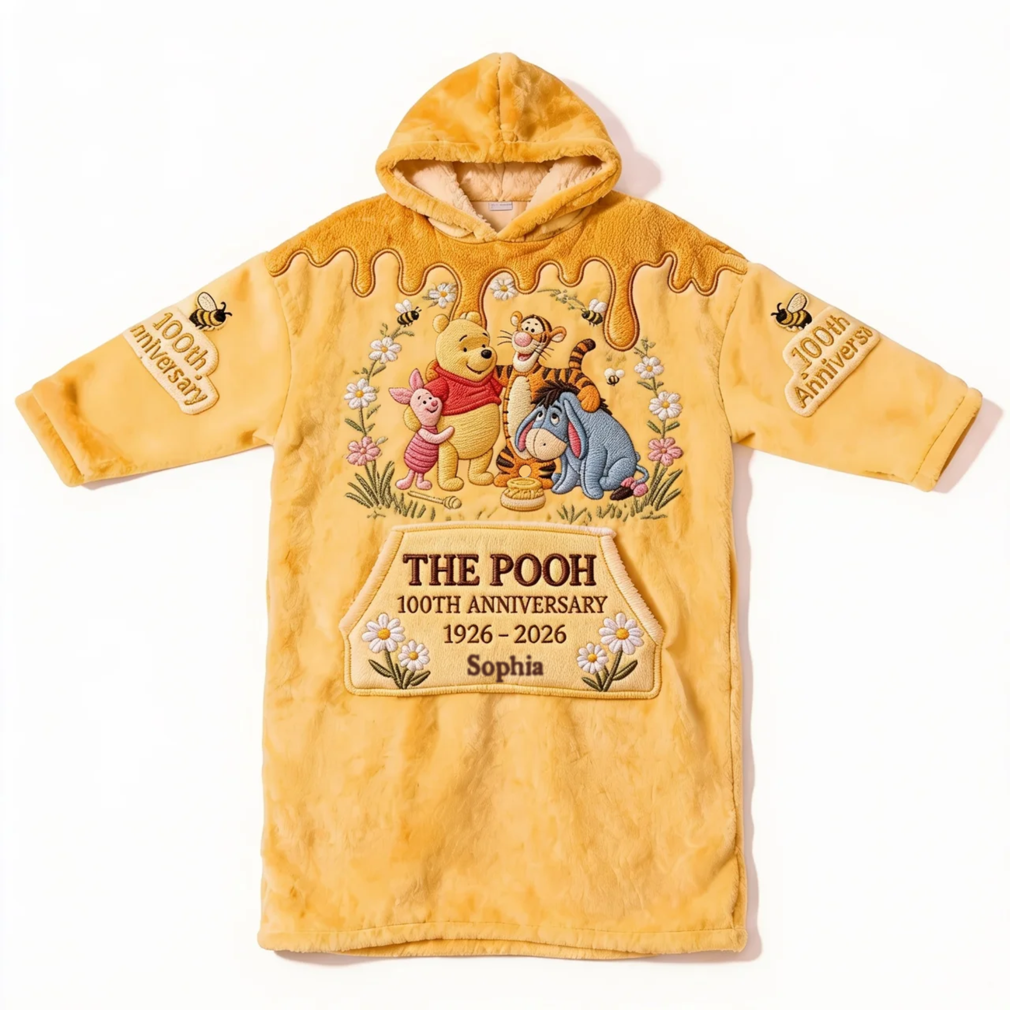Personalized Pooh Bear 100th Anniversary Blanket Hoodie for Kids & Adults Blanket Hoodie GradoCreations