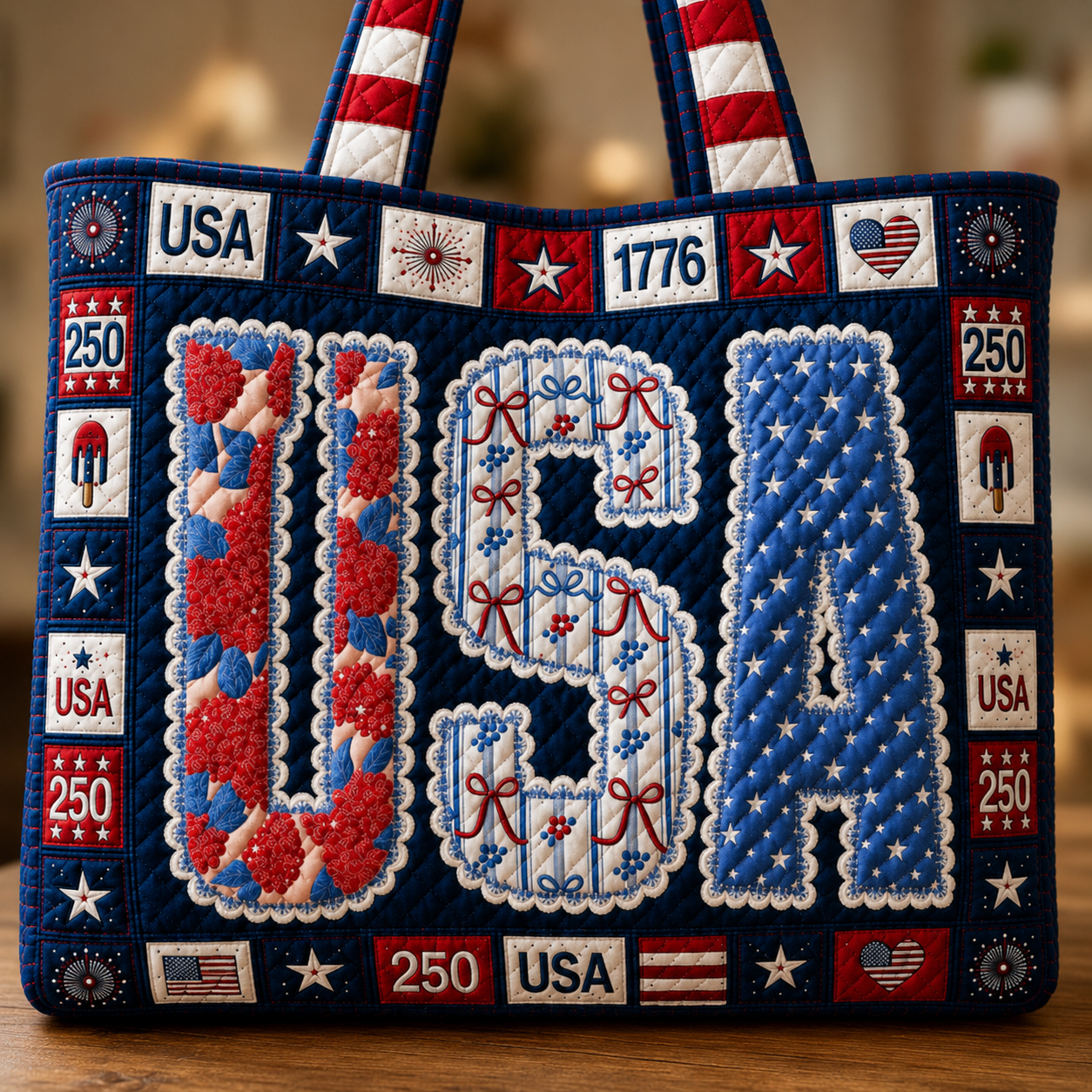 Patriotic Quilted Tote Bag Custom Design Ideal Gift for Her