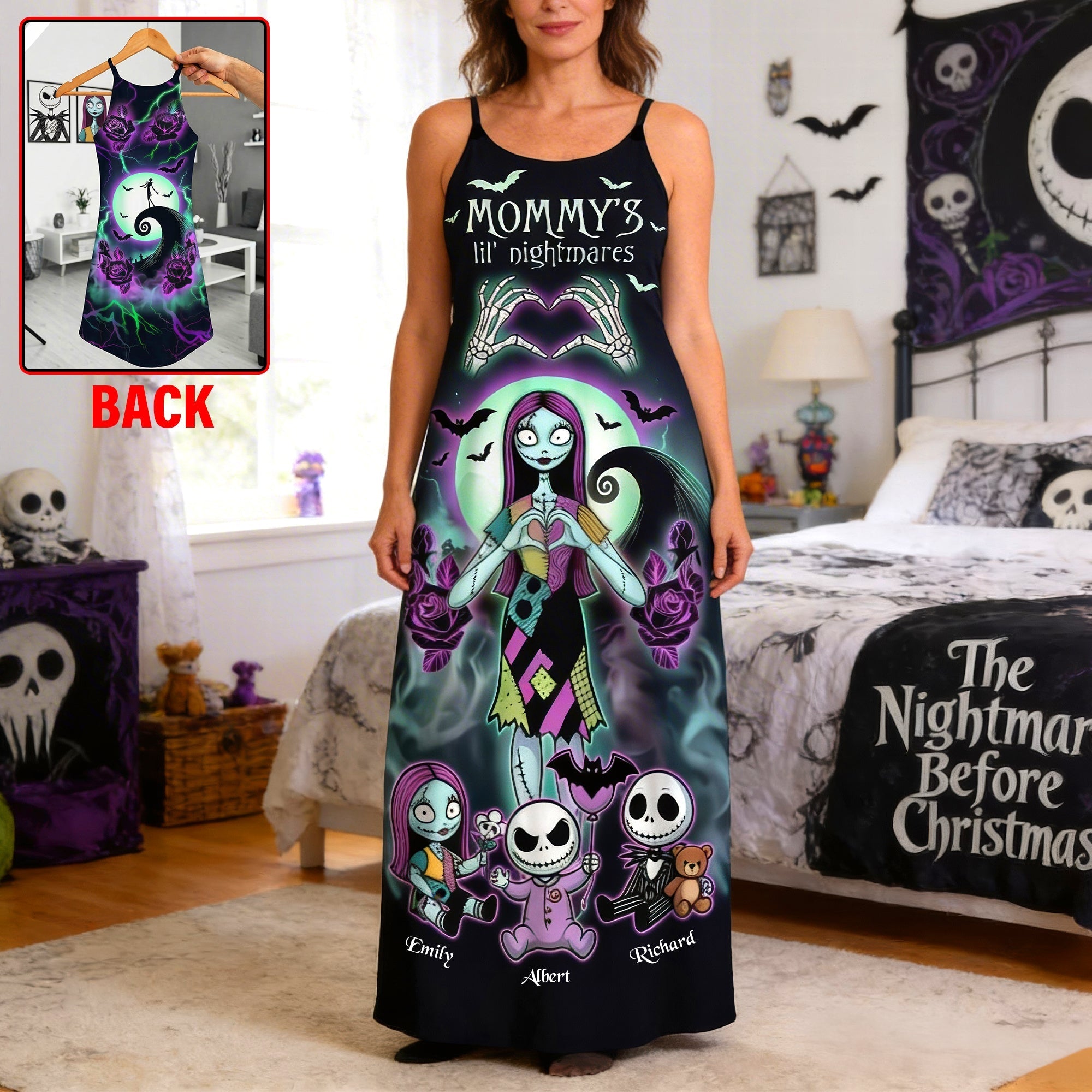 Personalized Spooky Maxi Dress for Mom with Custom Names | Gift for Movie Fans