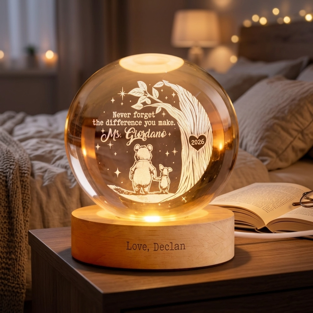 Personalized Crystal Globe Lamp Gift for Teacher - Thank You