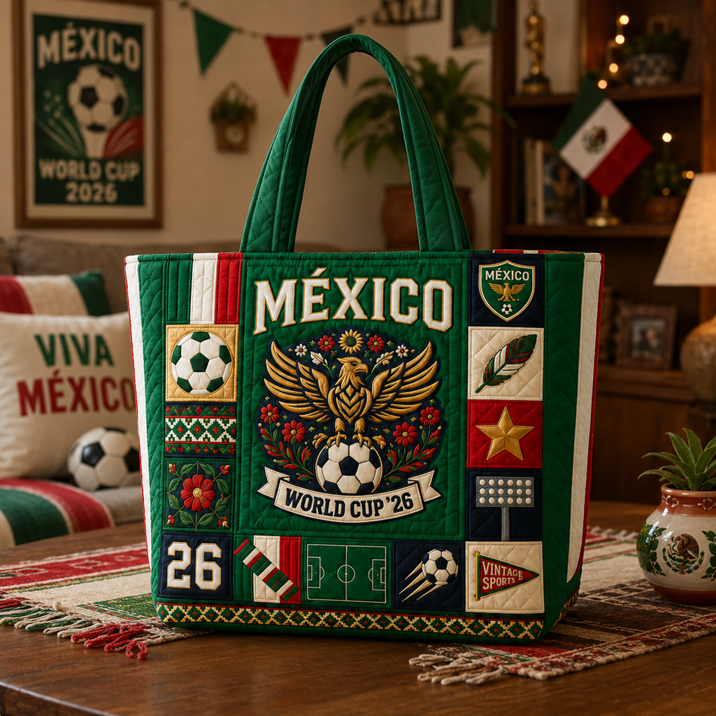 Personalized Mexico World Cup 2026 Quilted Tote Bag Gift for Football Fans