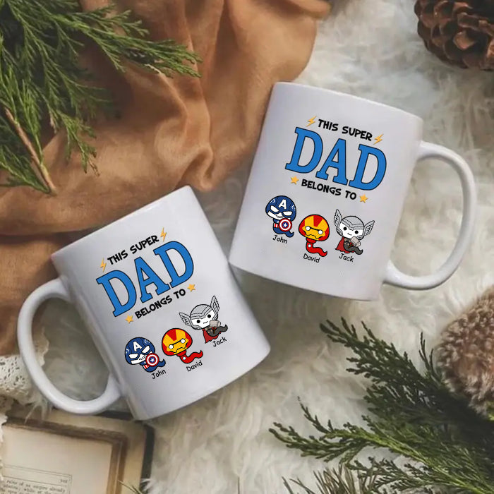Personalized Super Dad Ceramic Mug Custom Family Names Gift Mug GradoCreations