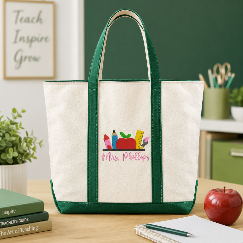 Personalized Teacher Tote Bag with Embroidered Name - Gift for Back to School