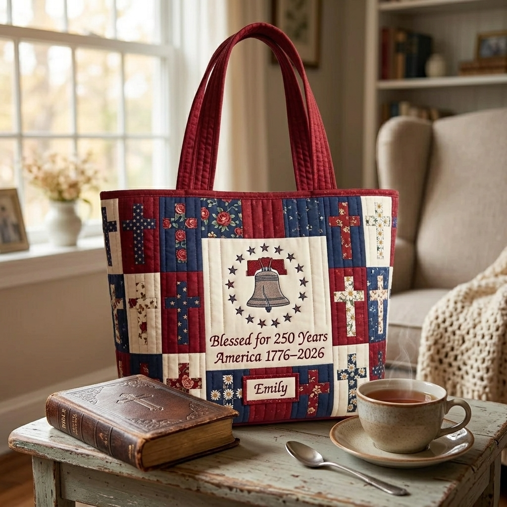 Personalized Quilted Tote Bag for Women - Patriotic Gift - 250 Years American Liberty