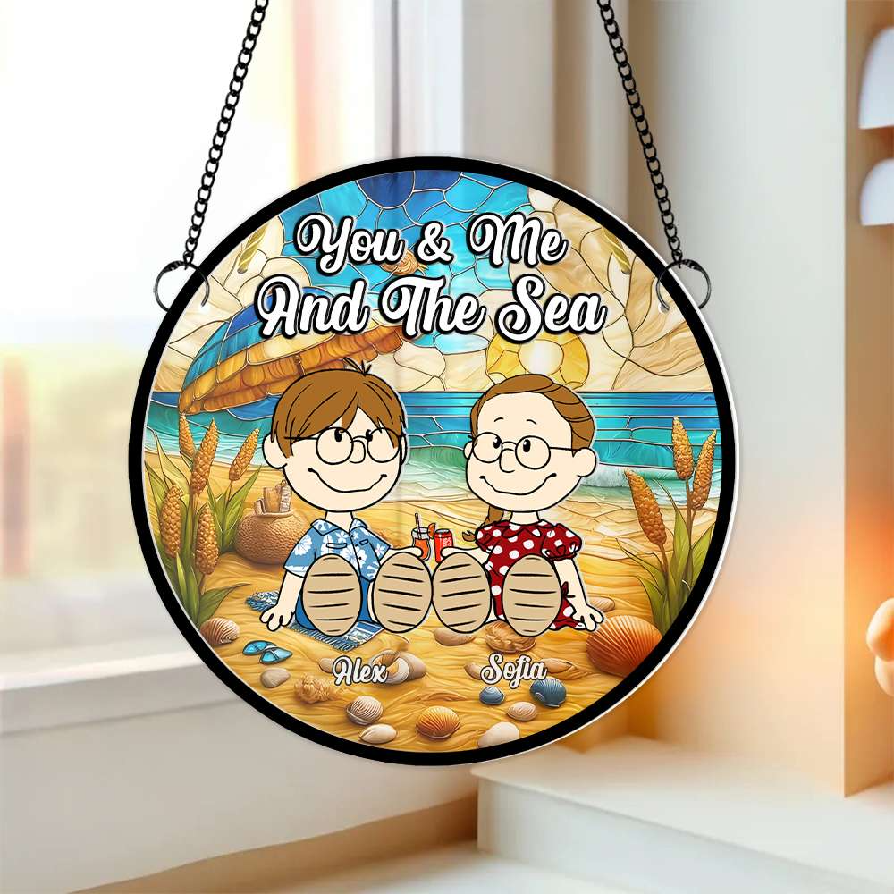 Personalized Beach Couple Glass Suncatcher Ornament Gift