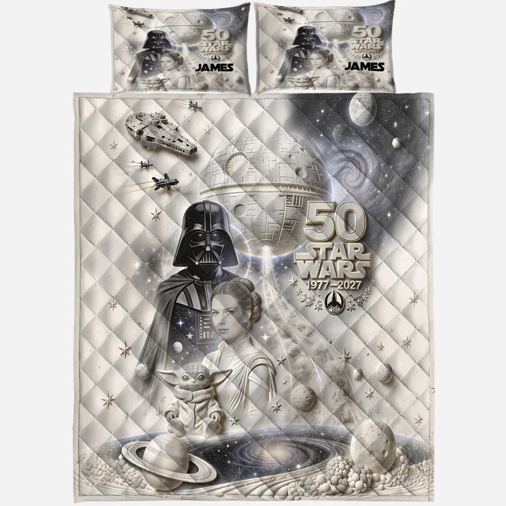 Personalized Star Wars 50th Anniversary Quilt Bedding Set Gift - Custom Name for Him/Her Quilted Bedding Set GradoCreations