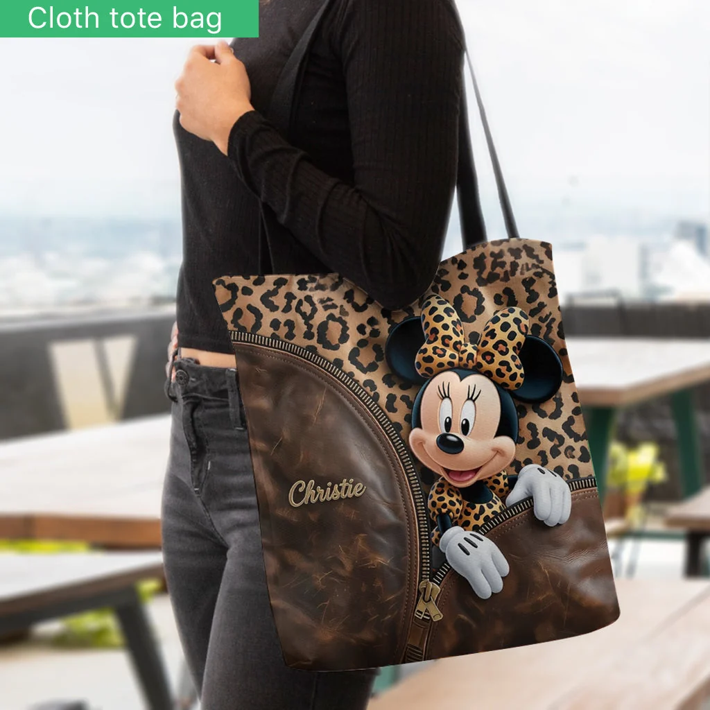 Personalized Leopard Pattern Tote Bag Custom Name Gift for Her Tote Bag GradoCreations