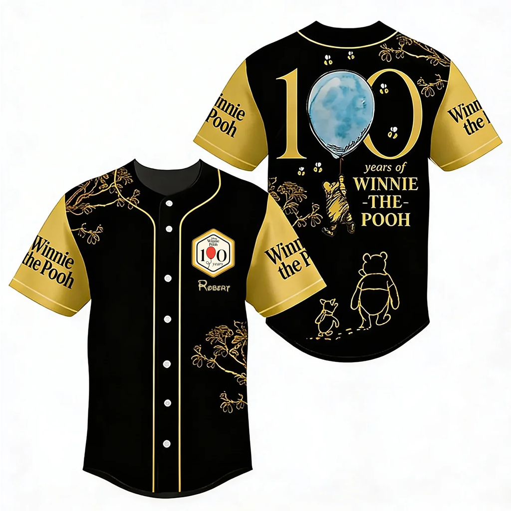Personalized Winnie the Pooh 100th Anniversary Baseball Jersey Gift for Movie Fans