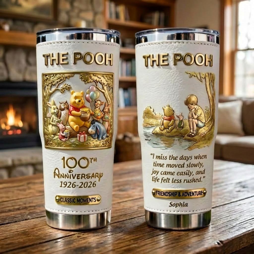 Personalized Pooh Anniversary Tumbler Custom Name Gift for Movie Fans