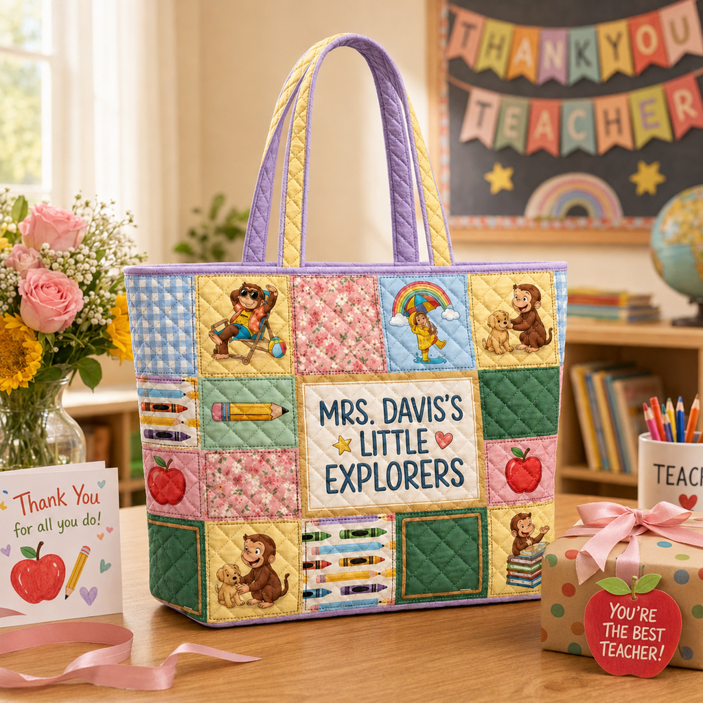 Personalized Quilted Tote Bag for Teacher Little Explorers Gift