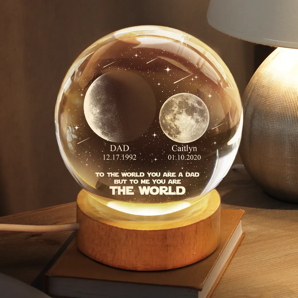 Personalized Moon Phase Crystal Globe Lamp Gift for Dad