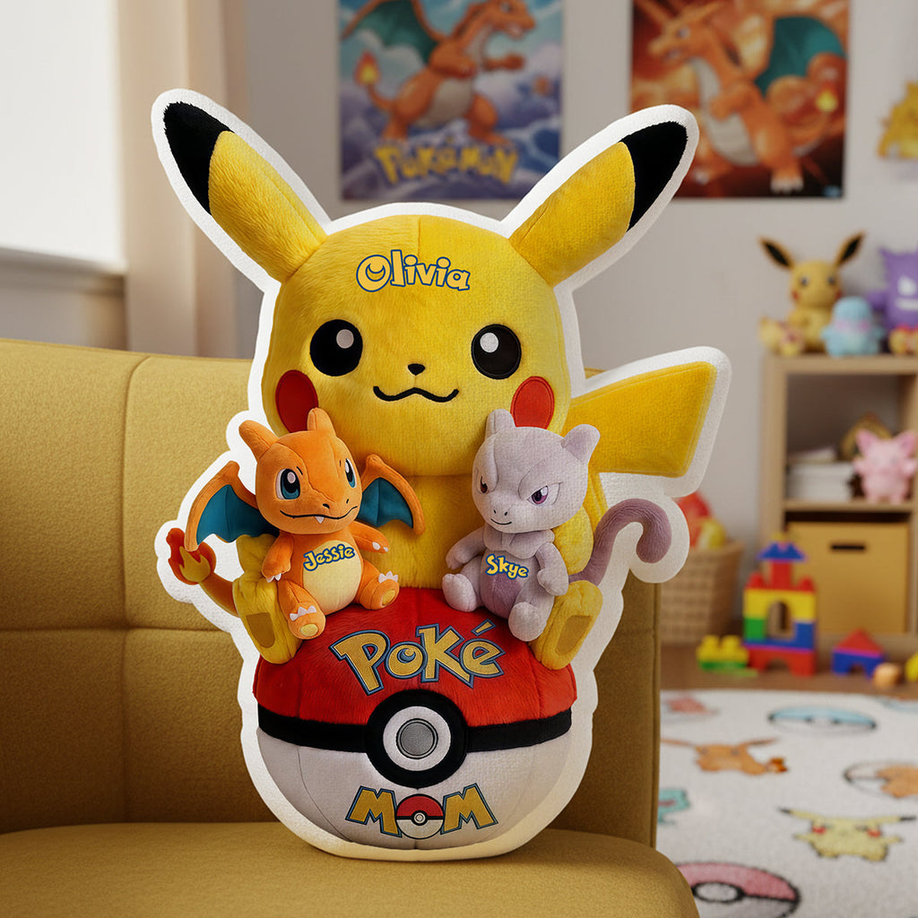 Personalized Pikachu Shaped Pillow Custom Name Gift for Mom