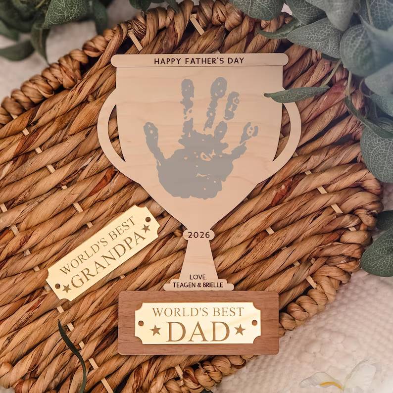Personalized Handprint Wood Sign Gift for Dad Grandpa HN590 - Custom Shaped Wood Sign fix GradoCreations