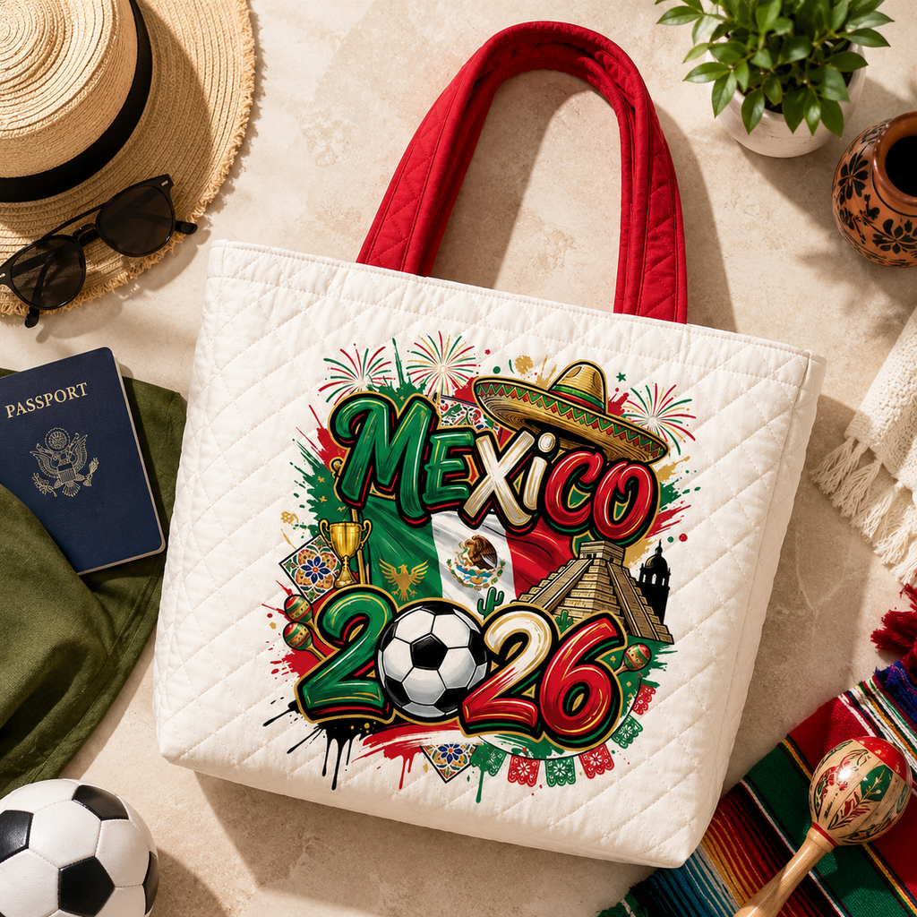 Quilted Tote Bag with Mexico Flag for World Cup Fans 2026