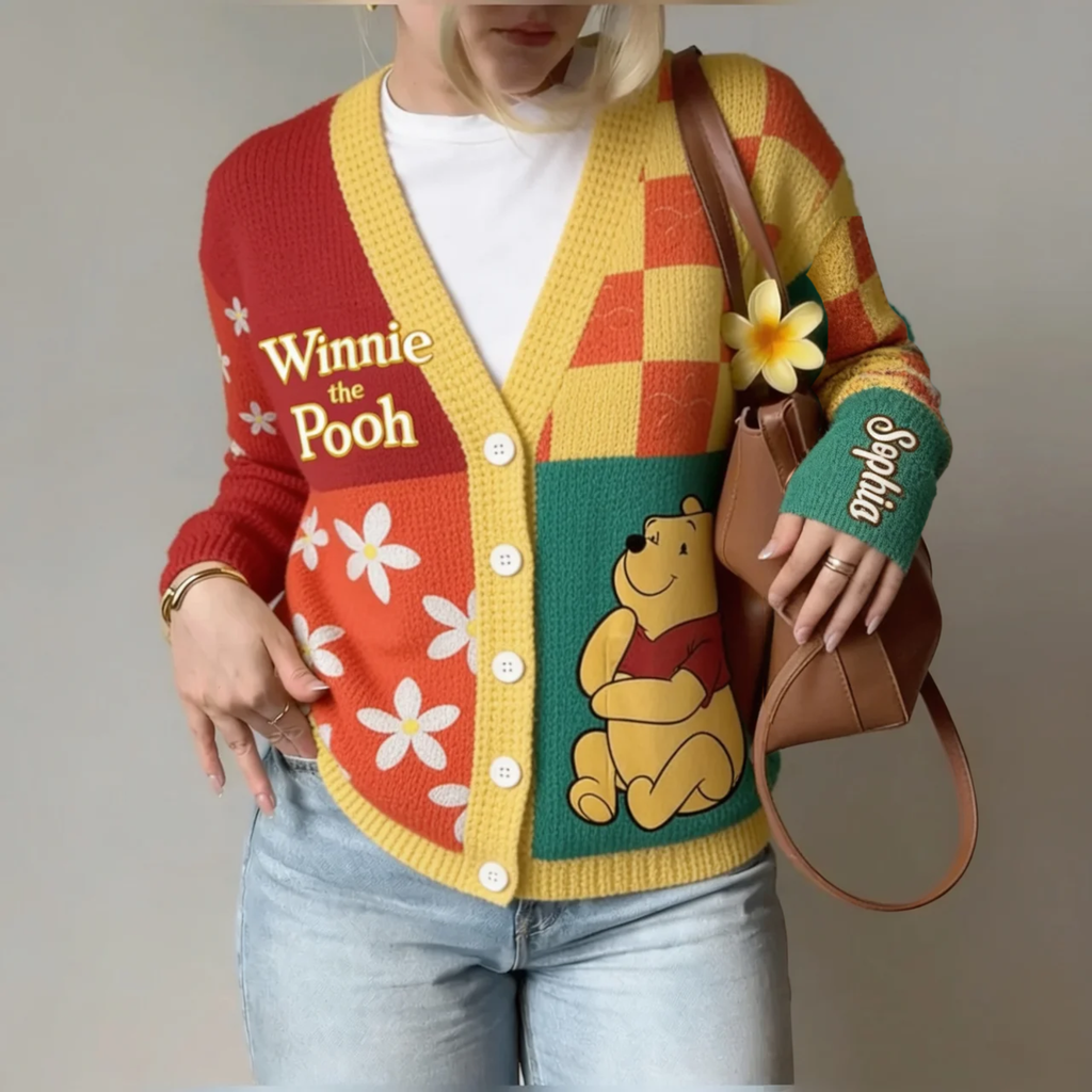 Personalized Winnie the Pooh Cardigan Custom Name Gift for Her Cardigan GradoCreations