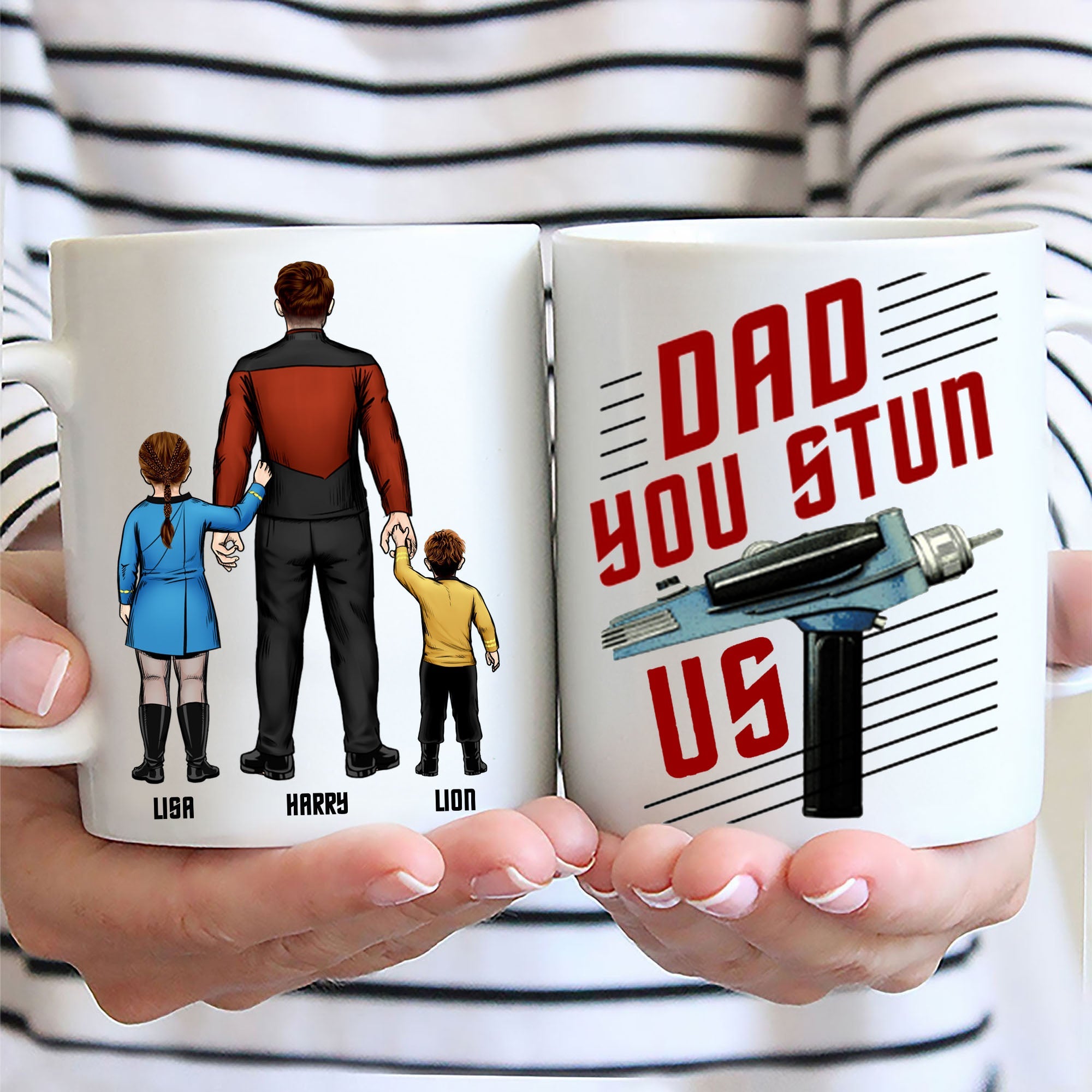 Personalized Ceramic Mug Gift for Dad Cartoon Family Design