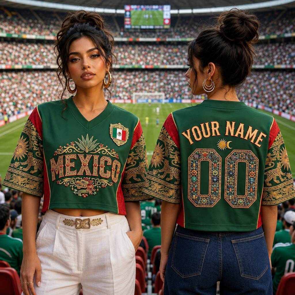 Personalized Mexico Soccer Jersey Crop Tee for Fans | Custom Gift