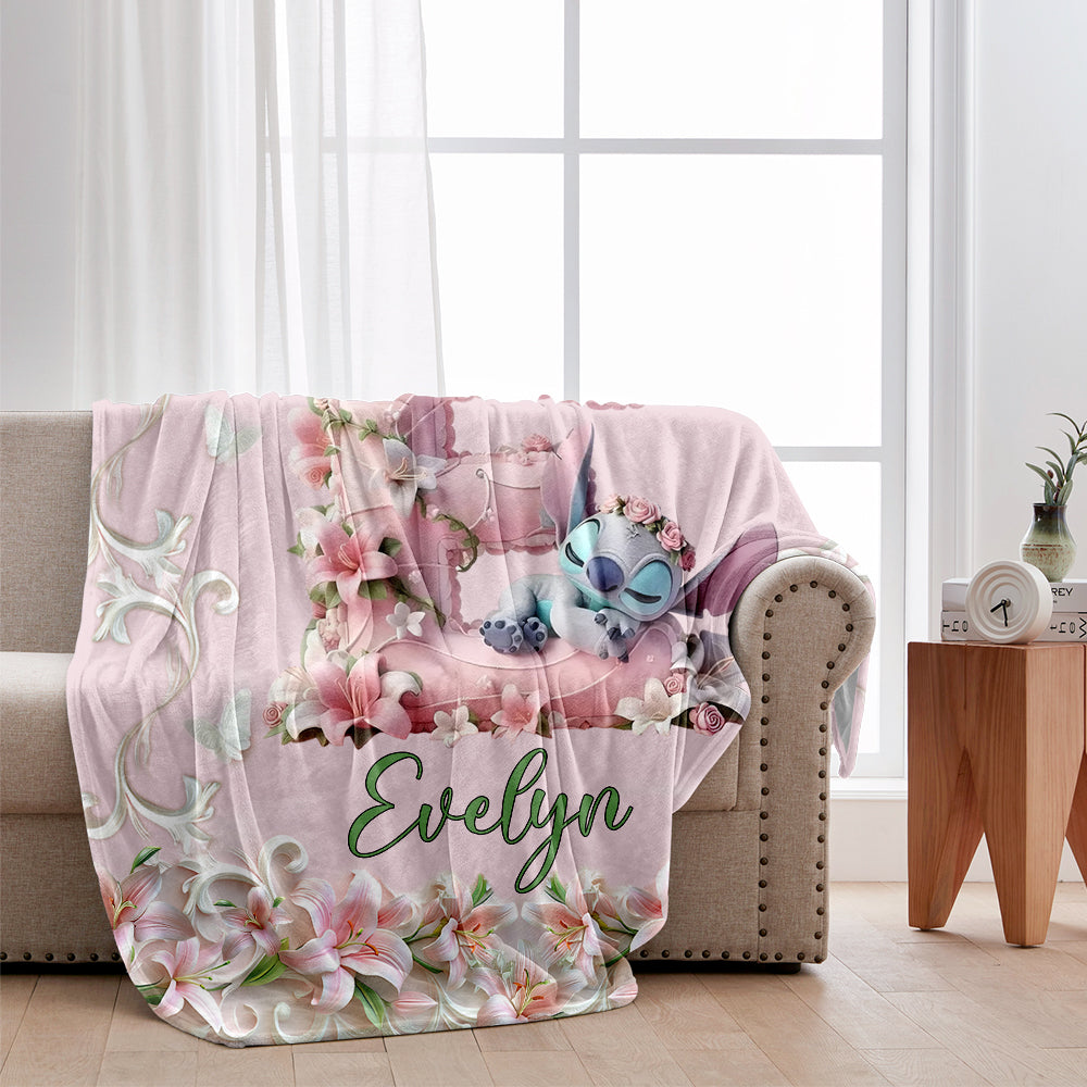 Personalized Floral Blanket with Character Design Gift for Daughter