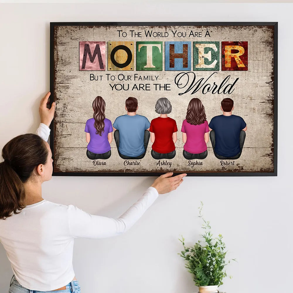 Personalized Family Names Wall Art Canvas Custom Gift for Mom