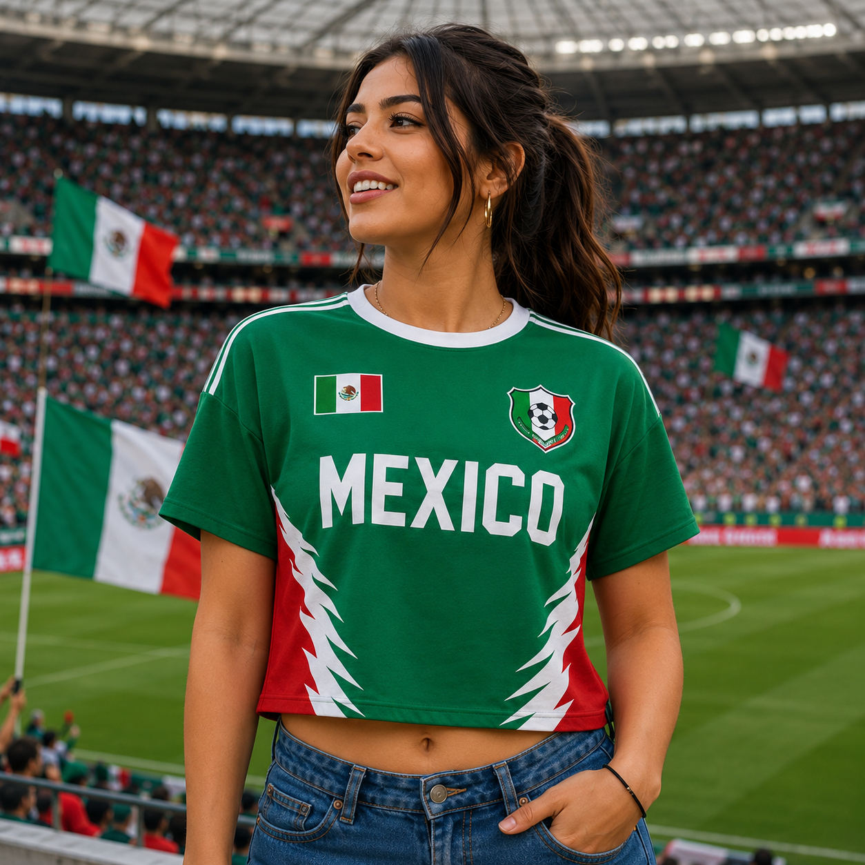Personalized Mexico Soccer Jersey Crop Tee Custom Name Gift for Football Fans