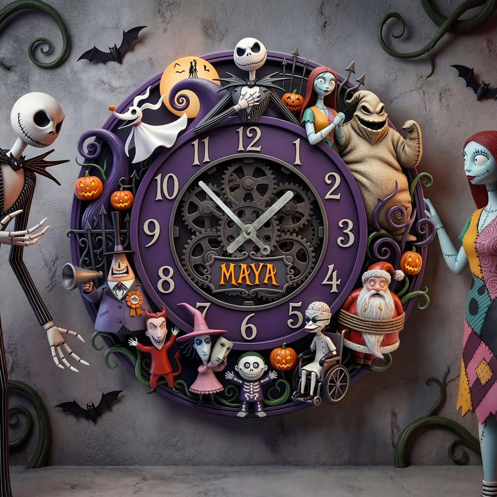 Personalized Spooky Characters Wall Clock Gift for Halloween Wall Hanging Clock GradoCreations