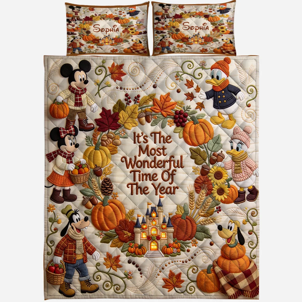 Personalized Quilted Bedding Set Custom Name Fall Theme Gift for Kids Quilted Bedding Set GradoCreations