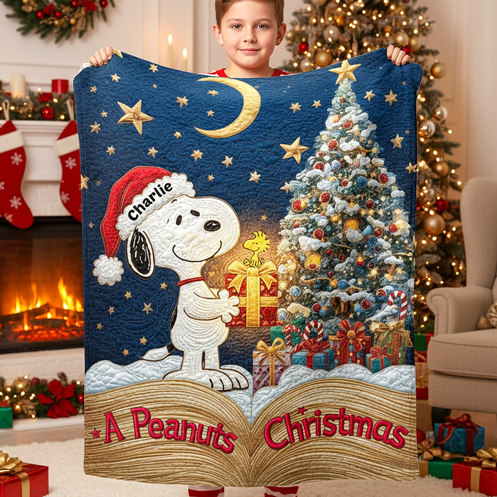 Personalized Peanuts Christmas Blanket Custom Name Gift