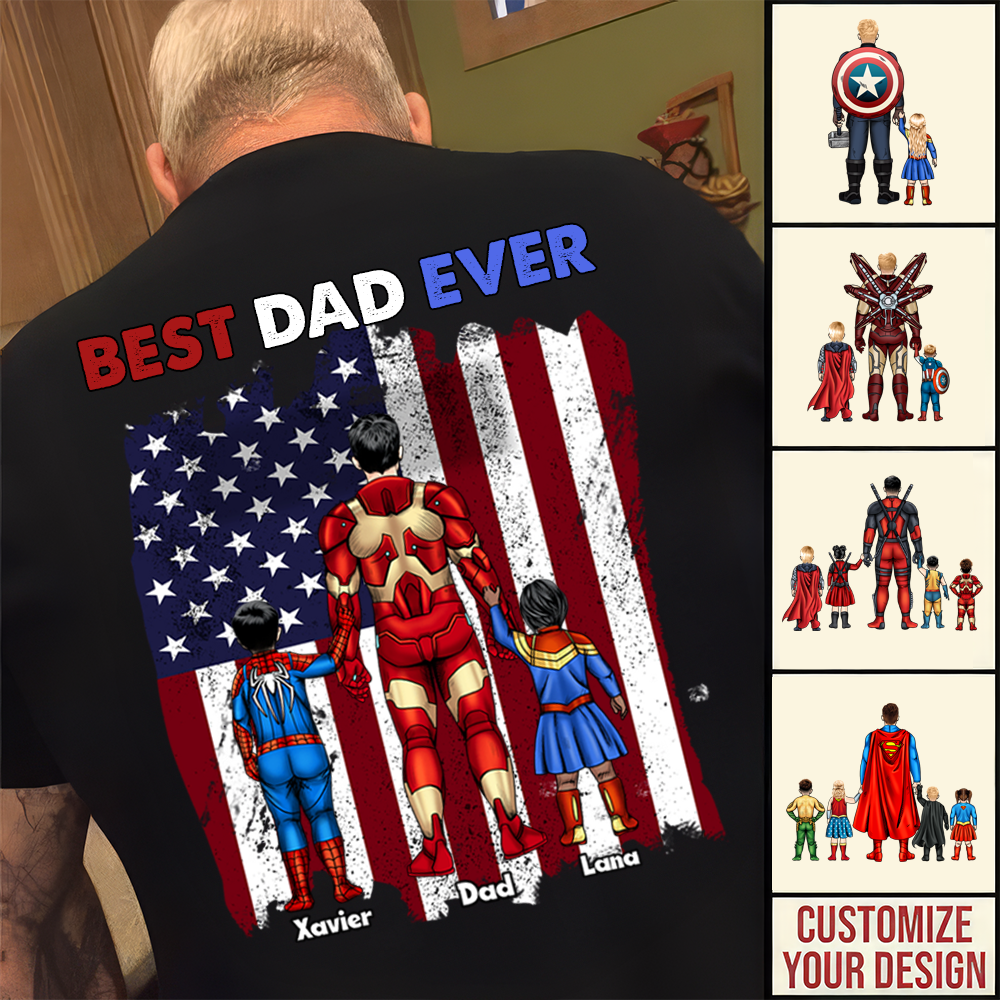 Personalized Best Dad Ever T-shirt Custom Design Patriotic Gift for Family Cotton Apparel GradoCreations