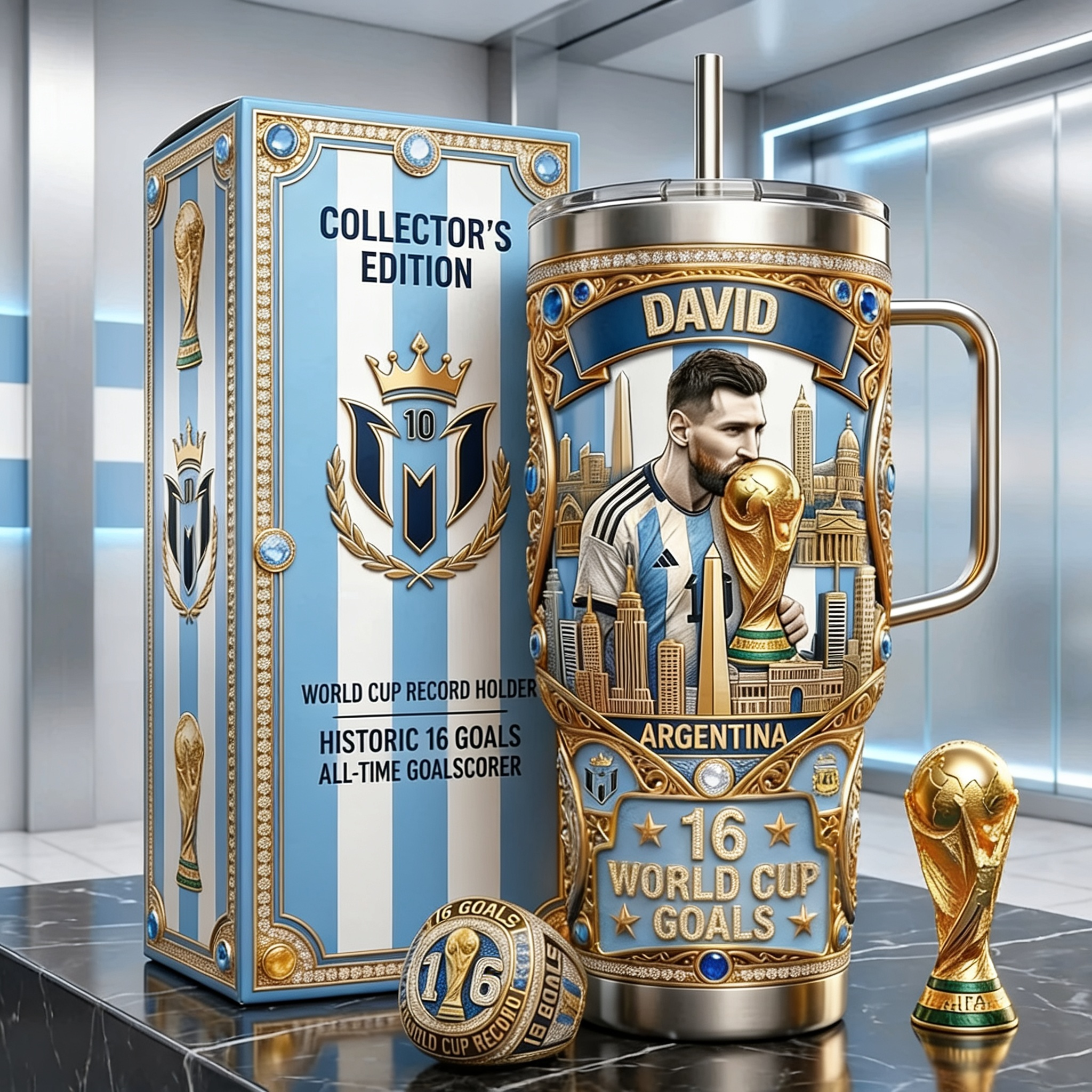 Personalized Argentina World Cup Goals Tumbler Custom Name Gift for Football Lovers