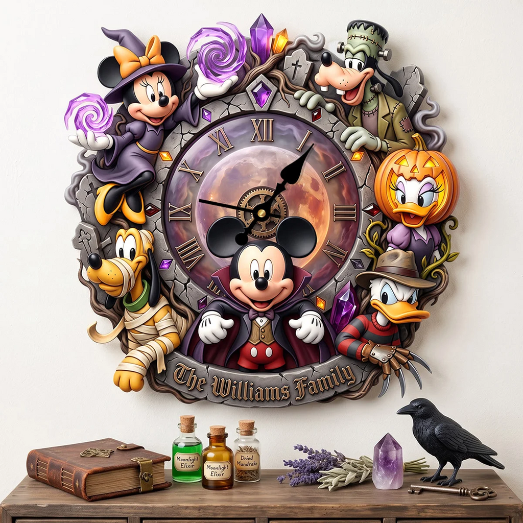 Personalized Halloween Wall Clock Custom Family Name Gift Wall Hanging Clock GradoCreations