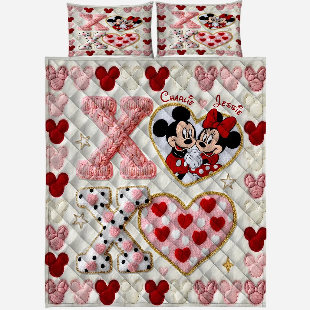 Personalized Mickey Mouse Quilt Bedding Set Custom Name Gift for Couple Quilted Bedding Set GradoCreations