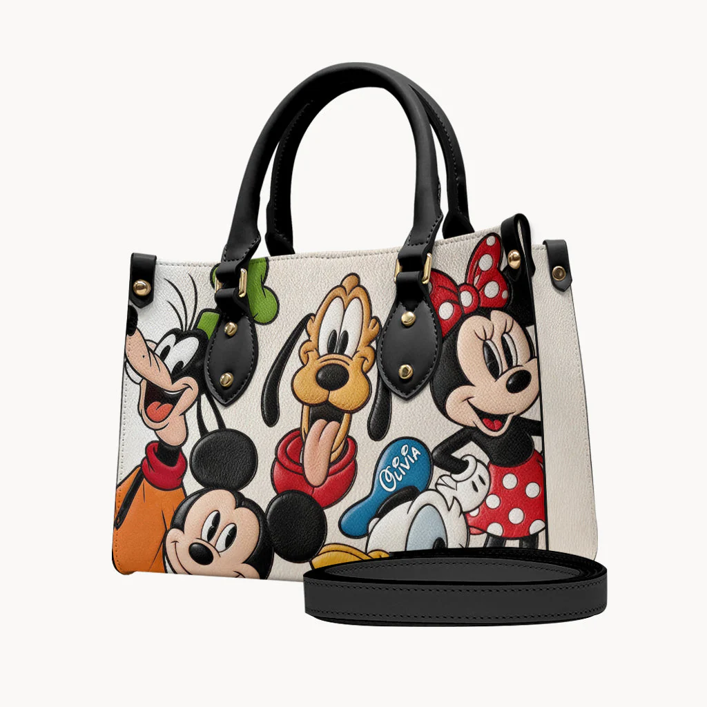 Personalized Leather Bag with Disney Characters for Her Gift