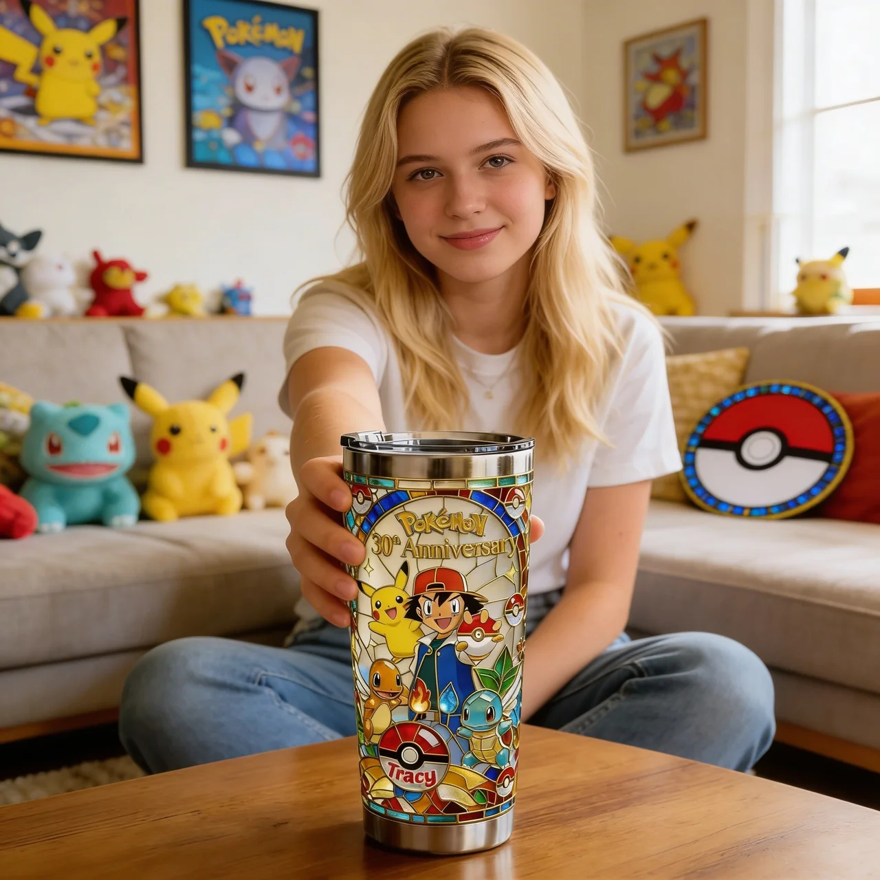 Personalized Pokémon 30th Anniversary Tumbler Custom Gift for Movie Fans