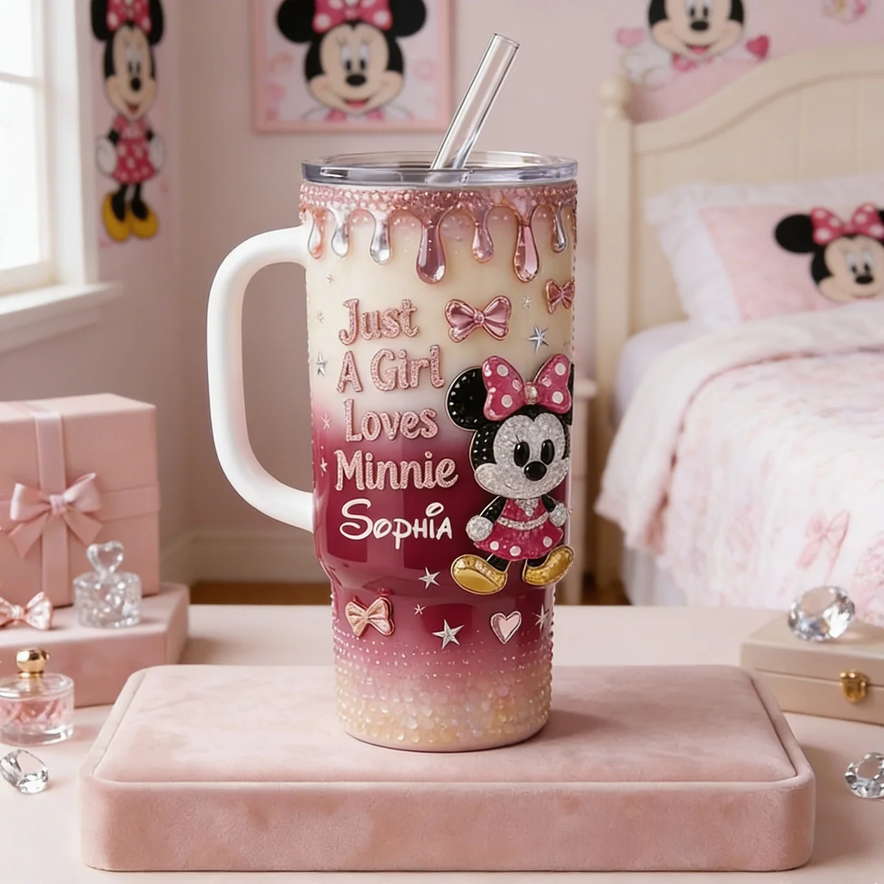 Personalized Magic Mouse Tumbler with Handle Gift for Her