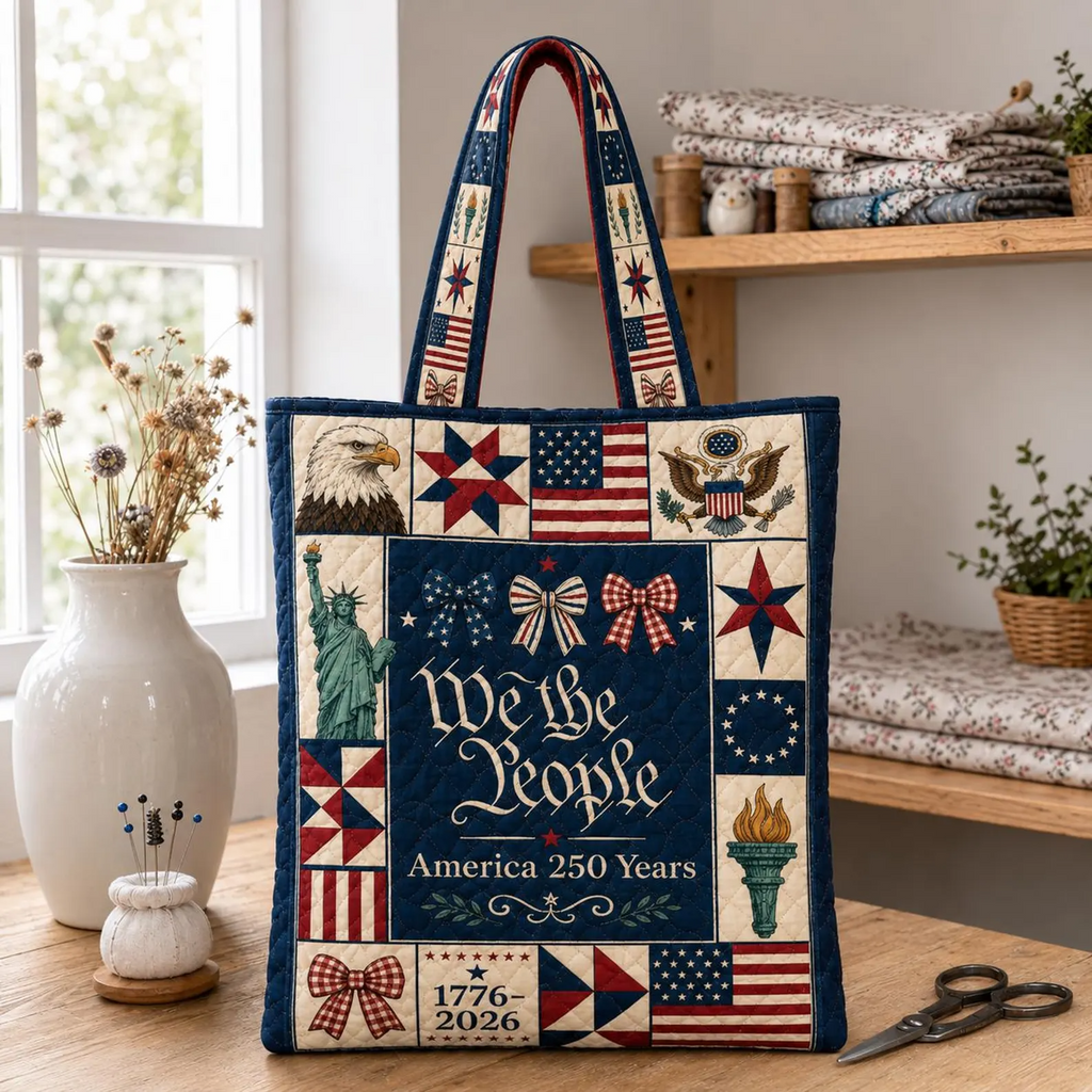 Quilted Tote Bag We The People America 250 Years Gift for Patriots