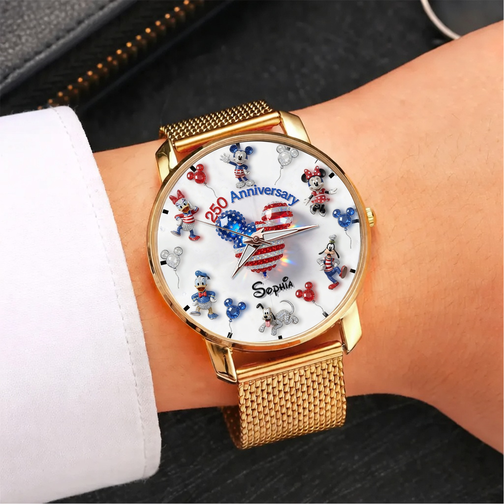 Personalized Women Hand Watch with Custom Strap Charms for Independence Day Gift